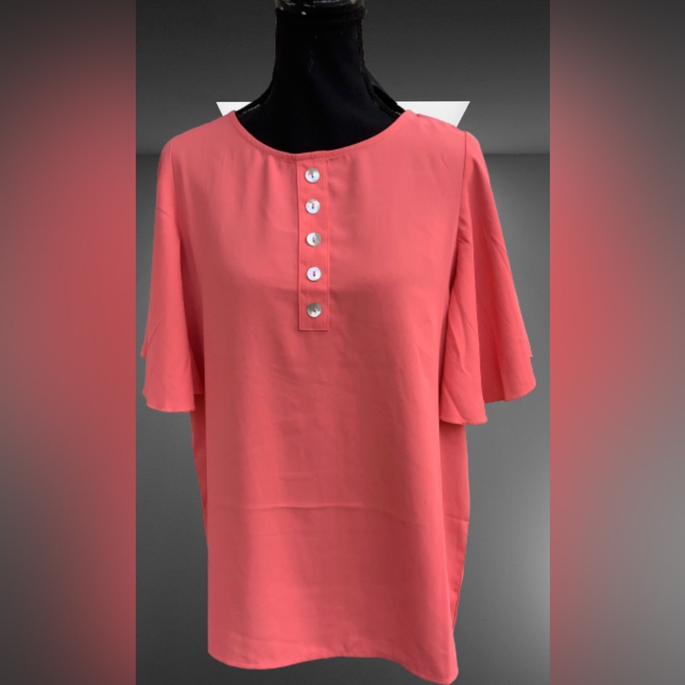 Zenana Pink Button Blouse Petal Sleeves